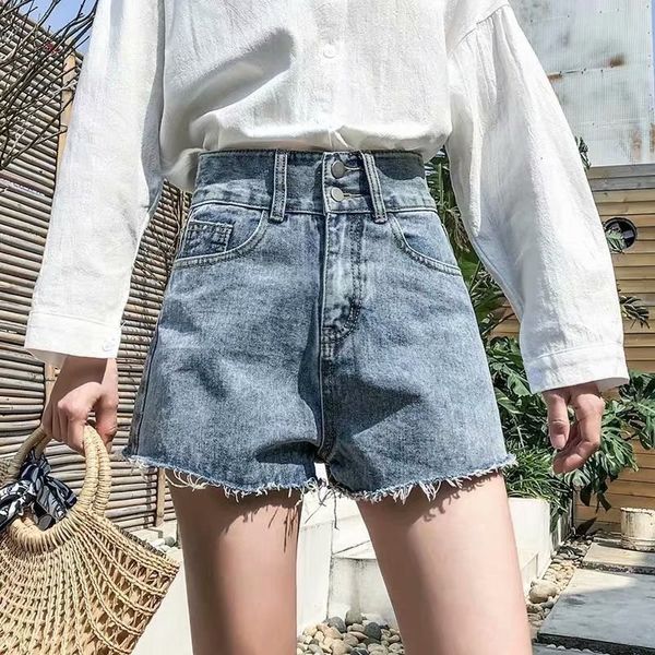 

women high tail fashion denim shorts summer new style dunne loose a-line wipe pipe jeans, Blue