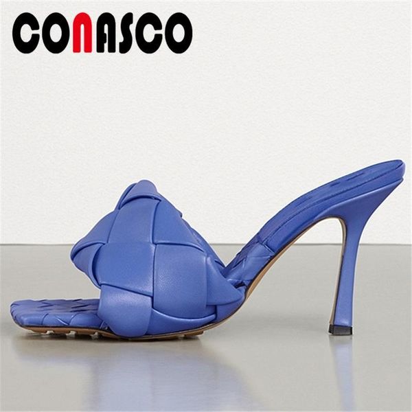 

sandals conasco fashion cross-tied women high heels slippers summer pumps wedding night concise woven shoes woman1, Black