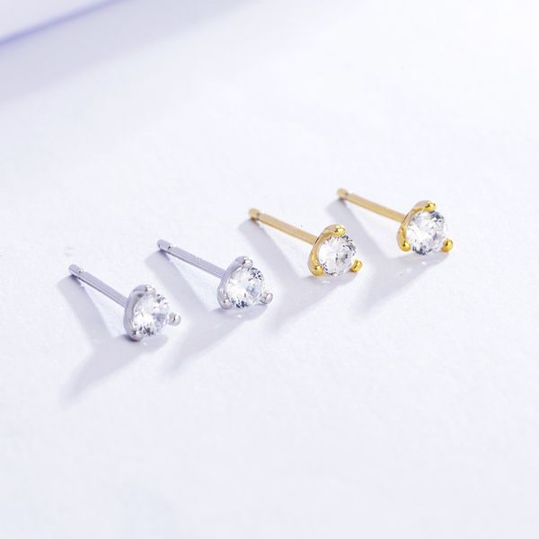 

peishang s925 sterling silver three claw round zircon earrings women's fashion simple mini earrings trinkets, Golden
