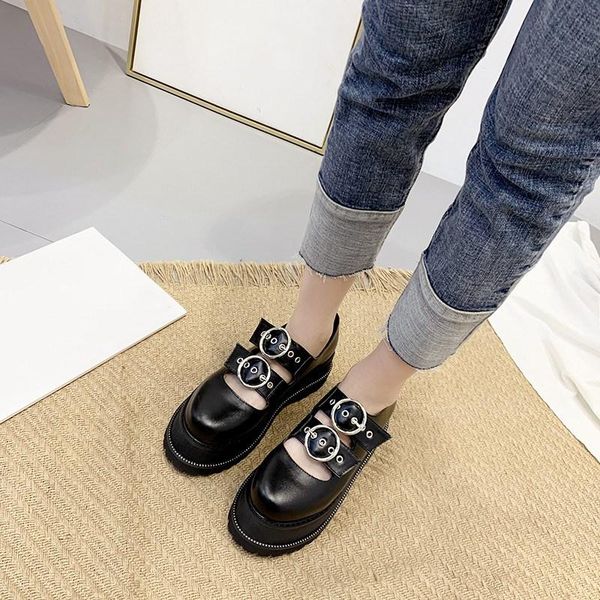 

dress shoes 2021 spring crystal thick sole punk gothic student party buckle strap mary jane women platform female heel pumps, Black