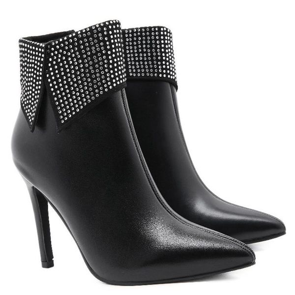 

boots women's winter ankle fashion stiletto pointed toe high heels, Black