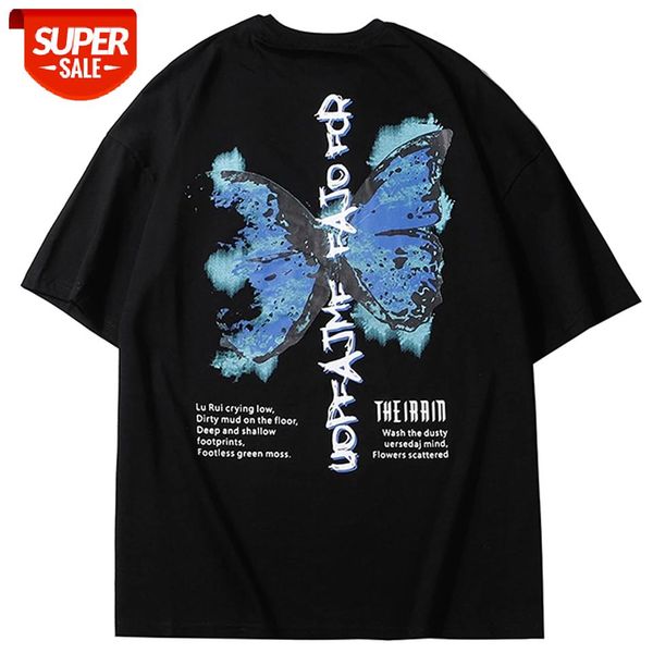 

hip hop gradient butterfly t shirt men 2021 tee tshirt summer casual cotton streetwear short sleeve shirts oversize #bz0o, White;black
