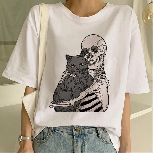 

women tshirt funny cat spoof tees casual cartoon loose harajuku women tee shirt clothes vintage short sleeve t shirt, White