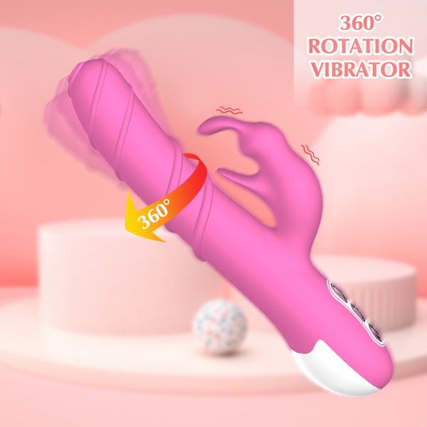 Brinquedo sexual massageador Massagem Vibrador de coelho giratório de 360 graus Motor duplo Feminino ponto G 7 modos Masturbador Estimulador de clitóris Brinquedos sexuais para mulheres