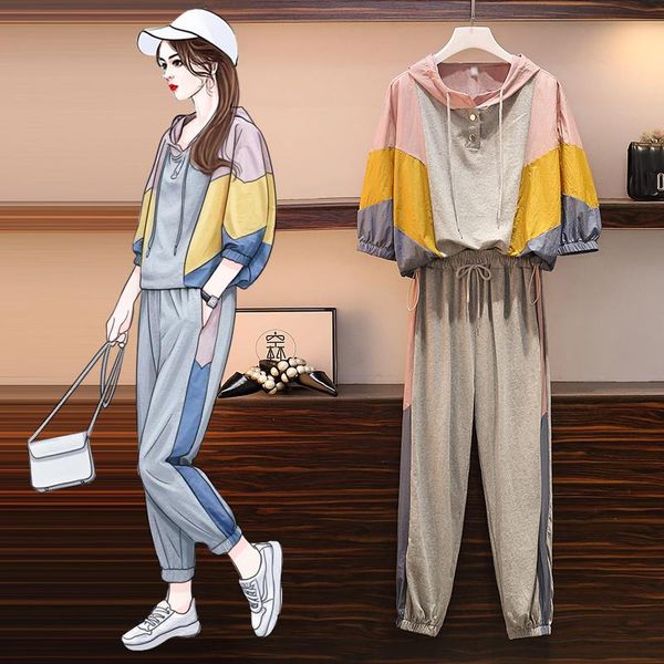 

5xl large size ladies pant suits2021 spring and autumn new pullover hooded sweatshirt high waist sweatpants women's clothing, White