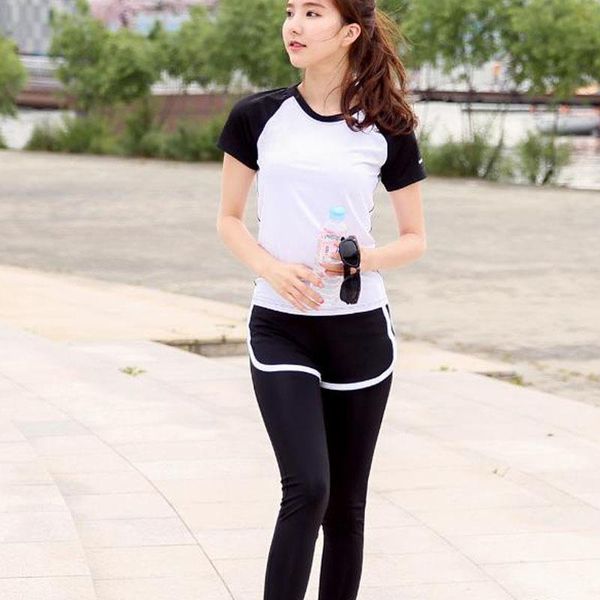 

yoga outfits quick dry women's set patchwork sport suit plus size fitness running two piece gym clothes, White;red
