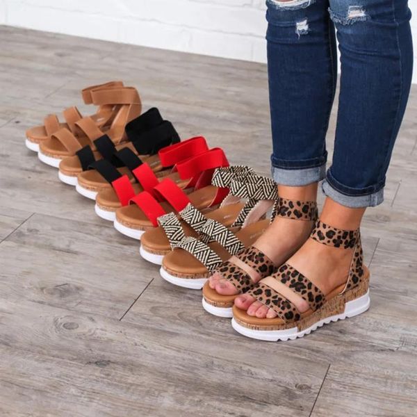 

dress shoes women's ladies round toe open-toed leopard grain platform casual sandals plus size 2021 print, Black