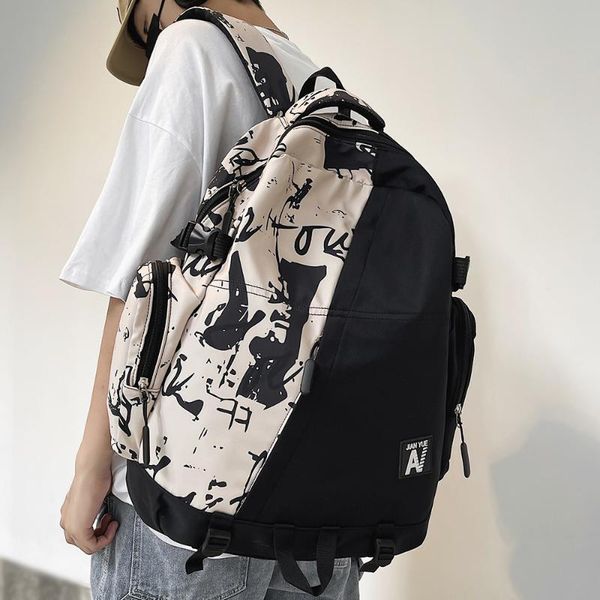 

backpack high capacity men graffiti camouflage lapbook boy school bag female fashion women cool student male travel