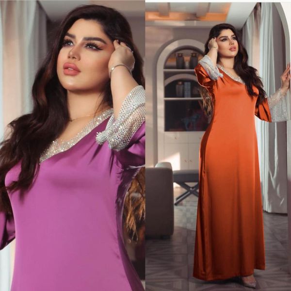 

casual dresses ladies dress dubai turkey middle east satin sequins full of diamonds stitching long unique design elegant prom vestidos, Black;gray