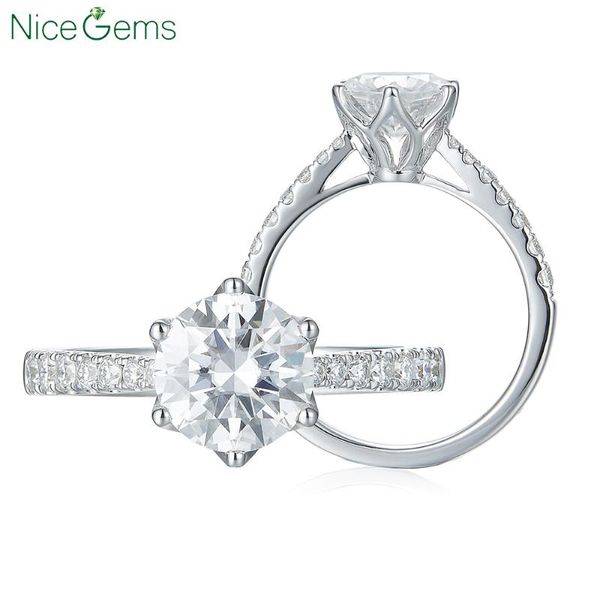 

cluster rings nicegems solid 14k white gold center 1.2ct 7mm round brilliant d color moissanite engagement ring with accents unique bridal s, Golden;silver