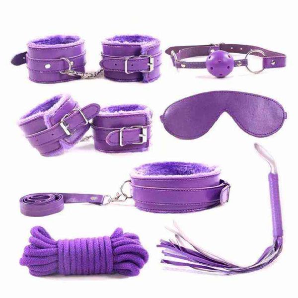 Sm-Bondage, Sm-Bondage, 7 Stück/Set für Damen, PU-Leder, SM-Bondage-Set, Sex-Handschellen, Fußschellen, Peitsche, Seil, Augenmaske, Augenbinde, Erotikspielzeug, Paare 1126 1126 1126