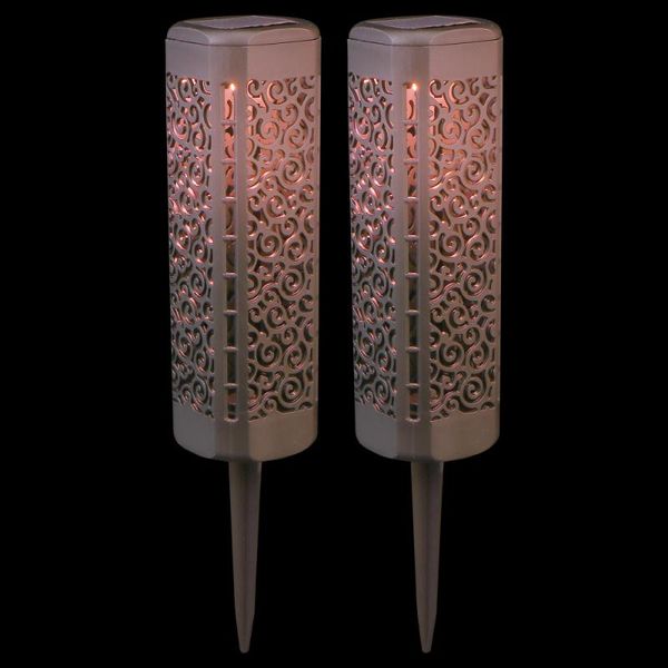 

lawn lamps 2pcs decorative solar outdoor garden hollowed yard lights black
