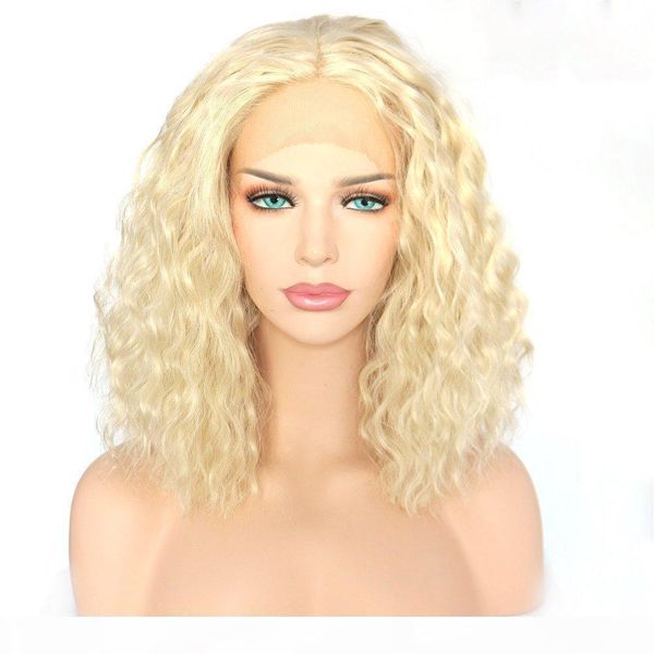 

150% density ash blonde human hair wigs kinky curly full lace human hair wig virgin european lace front wig for women color #613, Black;brown