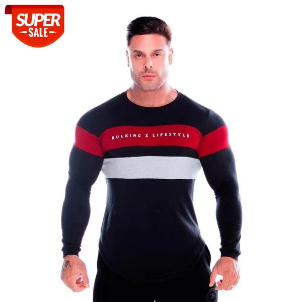 

2019 new men long sleeves elasticity tight cotton t shirts man casual gyms fitness bodybuilding jogger clothing plus size m-xxxl #y29s, White;black