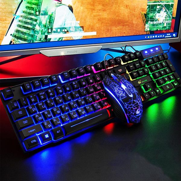 

keyboard mouse combos russian set english wired gaming and rainbow backlit computer waterproof ru + en