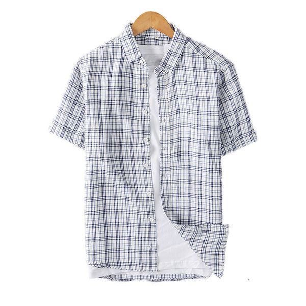 

2021 new short-sleeve shirt chess for men will see casual turn-down collar 95% linen fashion japanese men's clothes s1ok, White