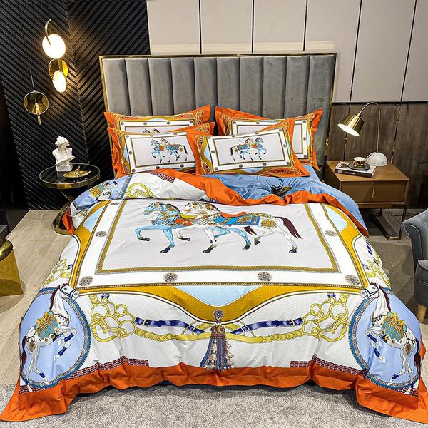 

bedding sets luxury 800tc egyptian cotton horse digital printing set  king size duvet cover flat/fitted pillowcases sheet