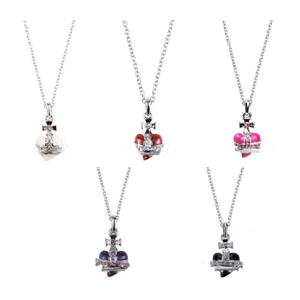 

classic fashion punk necklace heart saturn planet necklace west queen diamond nana women's party fashion jewelry with box, Silver