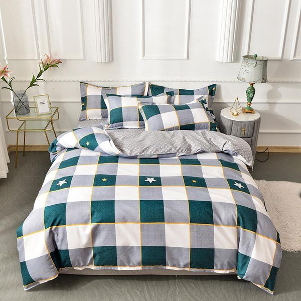 

bedding sets 3/4 pieces square grid soft duvet cover set comfortable double design sheet pillowcase for kids oceania