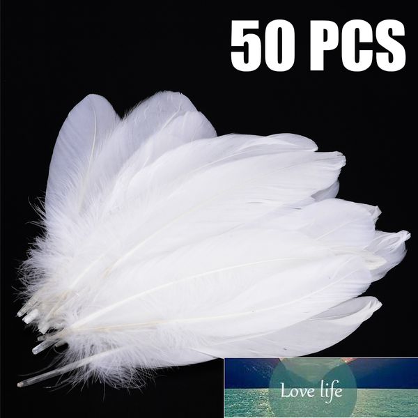 50 pçs / conjunto Branco Branco Ganso Natural Penas De Festa Diy Decoração 6-8inch / 15-20cm para Artesanato Handicrafts Sapatos Chapéus Decoração Preço de Fábrica Especialista Qualidade