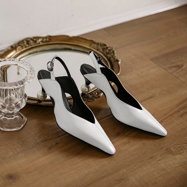 

womens genuine leather beading beel pointed toe slip-on pumps elegant ladies thin high heel evening bride dress slingback shoes, Black