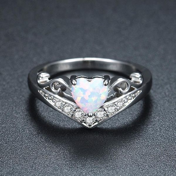 

wedding rings heart-shaped opal stone ring for women jewelry, Slivery;golden