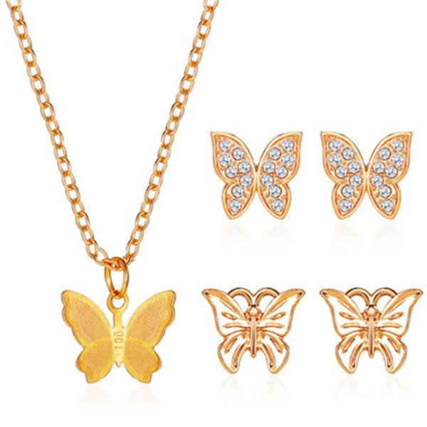 

earrings & necklace 1set fashion butterfly pendats wholesale jewelry sets for woman florid wedding gifts, Silver