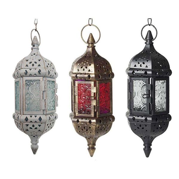 

hanging candle lantern retro moroccan candle holder hollow metal glass