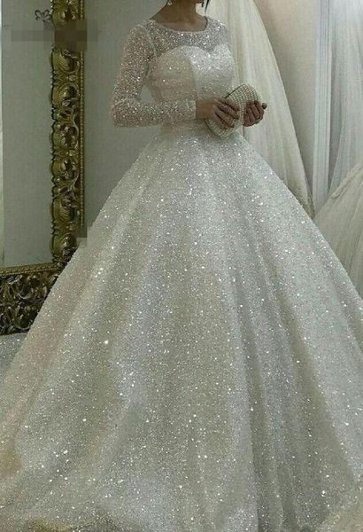 A Line Pailletten Hochzeitskleid Vestido de Noiva Sparkle Plus Size Princess 2022 Brautkleider Langarmkleider