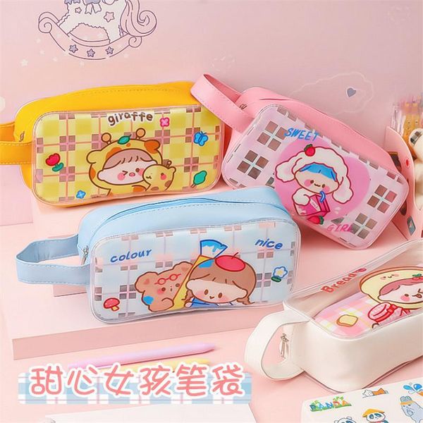 

cosmetic bags & cases large capacity cute pencil case bag kawaii animal bear makeup school supplies pvc storage stationery sweet girls pouch