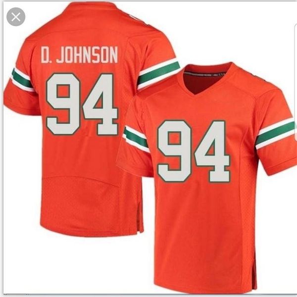 Maglia da calcio personalizzata da uomo giovanile MIAMI HURRICANES #94 DWAYNE JOHNSON taglia s-5XL o personalizzata con qualsiasi nome o numero di maglia