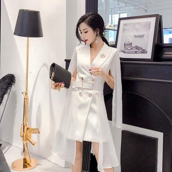 

women's suits & blazers chiffon loak shawl small suit jacket type female summer long white vest waistcoat patchwork design, White;black