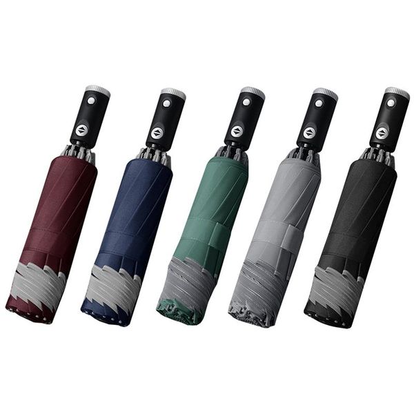 

umbrellas automatic three-fold travel windproof umbrella for home outing 10-rib edging reflective led business