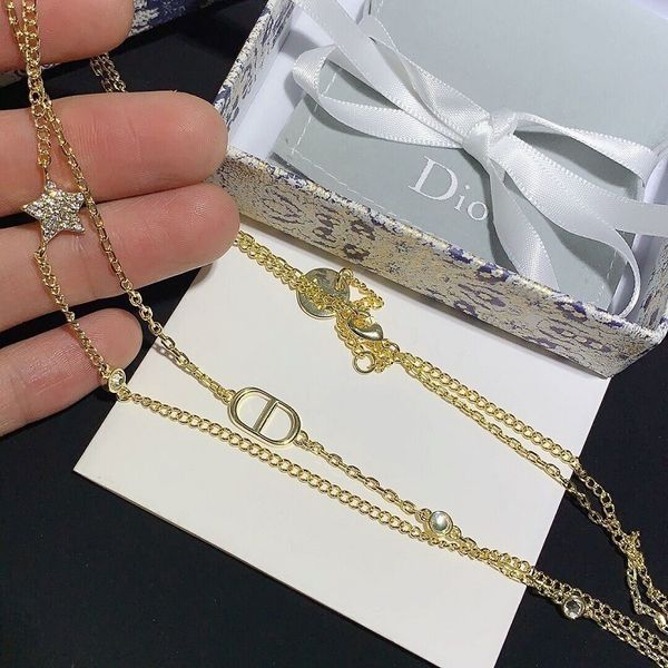 

aaa designer jewelry new gold double deck star necklace in 2021, Golden