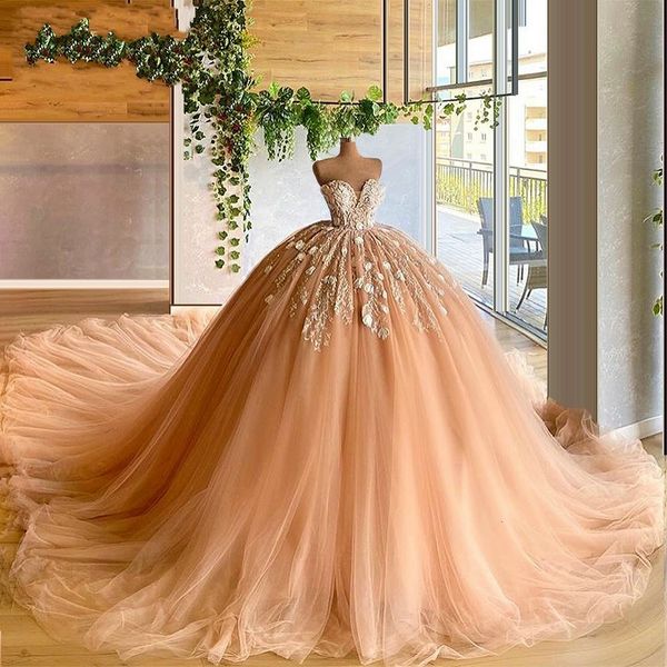 

red new 2021 champagne y ball gown wedding es sweetheart applique flowers bridal gowns vestidos de noiva 8y8m, White