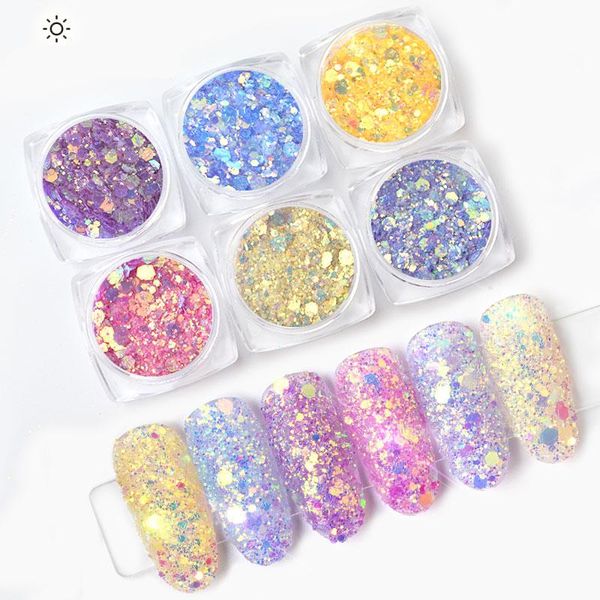 

nail glitter light chameleon color changing sequins colorful sparkly manicure diy art 3d decoration holographic, Silver;gold