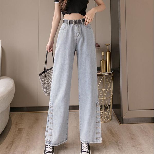 

new woman jeans high waist clothes wide leg denim clothing blue vintage quality 2021 fashion harajuku straight pants qdks