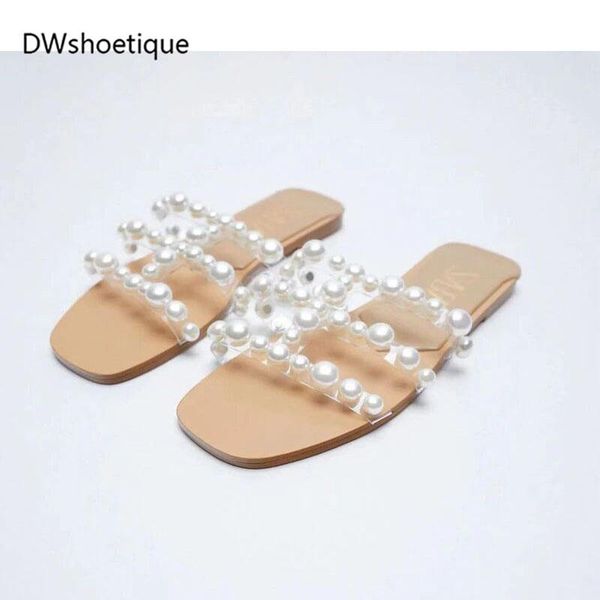 

slippers summer pearl women slides casual slip on flat, Black