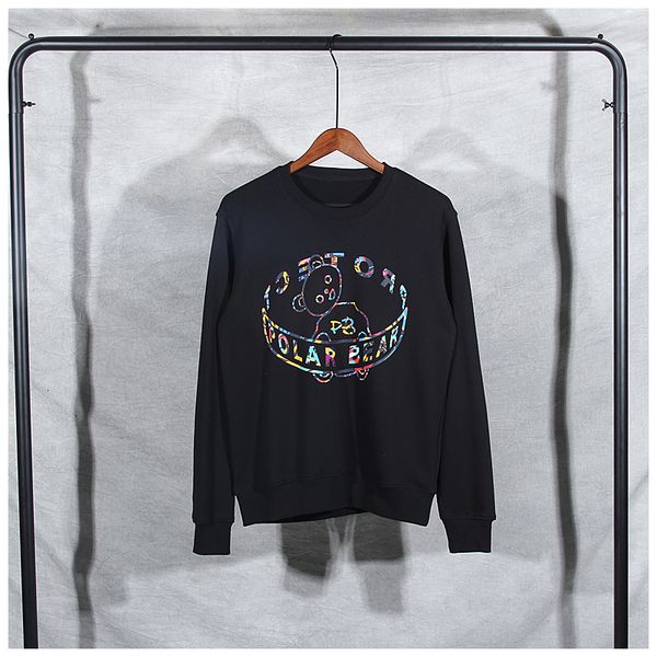 

2021 new color cartoon broken head bear trendy thin round neck pullover long sleeve men's women's large size hoodie 5lmj, Black