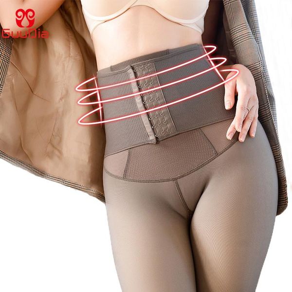 

women's shapers guudia winter thermal warm fleece lined leggings for women fur tights tummy control legging, Black;white