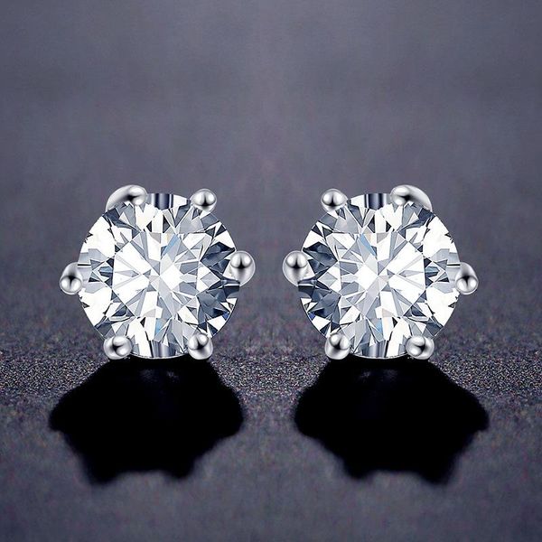 

stud simple round zircon six-claw small earrings, exquisite earrings fashion jewelry temperament girl's daily wear, Golden;silver