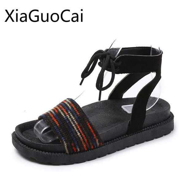

sandals women flat 2021 ethnic style casual platform summer straps for girls, Black
