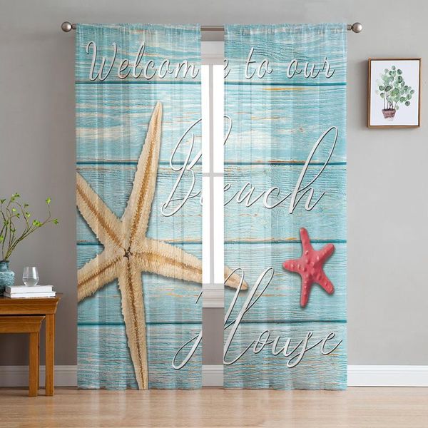 

curtain & drapes wood grain beach text starfish for living room transparent tulle curtains window sheer the bedroom accessories decor