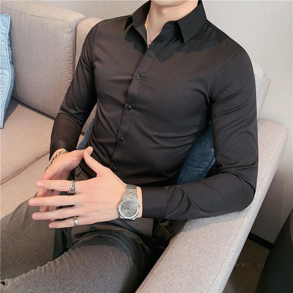 

men's casual shirts guyawax british style collar dark striped men clothing 2021 simple slim fit long sleeve social shirt formal wear, White;black