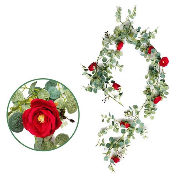 

1.85m artificial rose eucalyptus vine leaves garland p props hanging decor