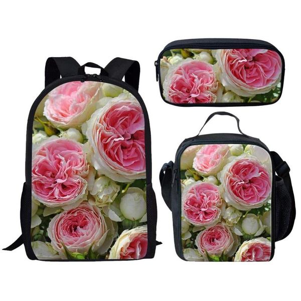 

backpack hycool beautiful flower print kids school 3pcs/set bags set teenage children book fashion backpacks for girls teenagers