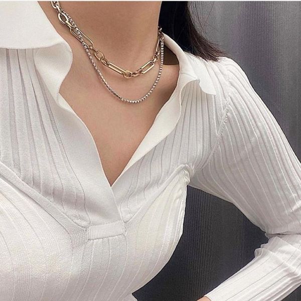 

chokers fashion double layer metal with gemstone chains short necklaces, Golden;silver