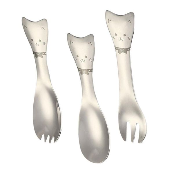

forks 3pcs stainless steel serving spoons salad fork ice cream for kids (silver)