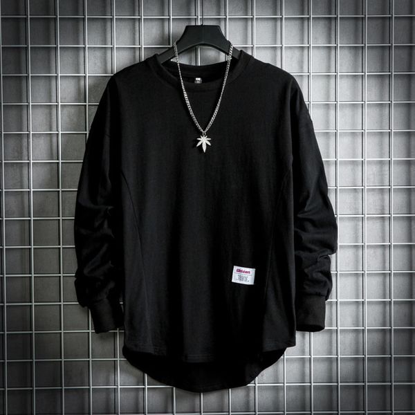 

spring and summer 2020 new men's round neck solid color fashion youth hip-hop loose long sve t-shirt, White;black
