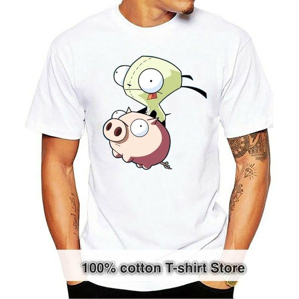 

men's t-shirts kaitian invader zim gir and piggy men''s cotton t-shirt, White;black